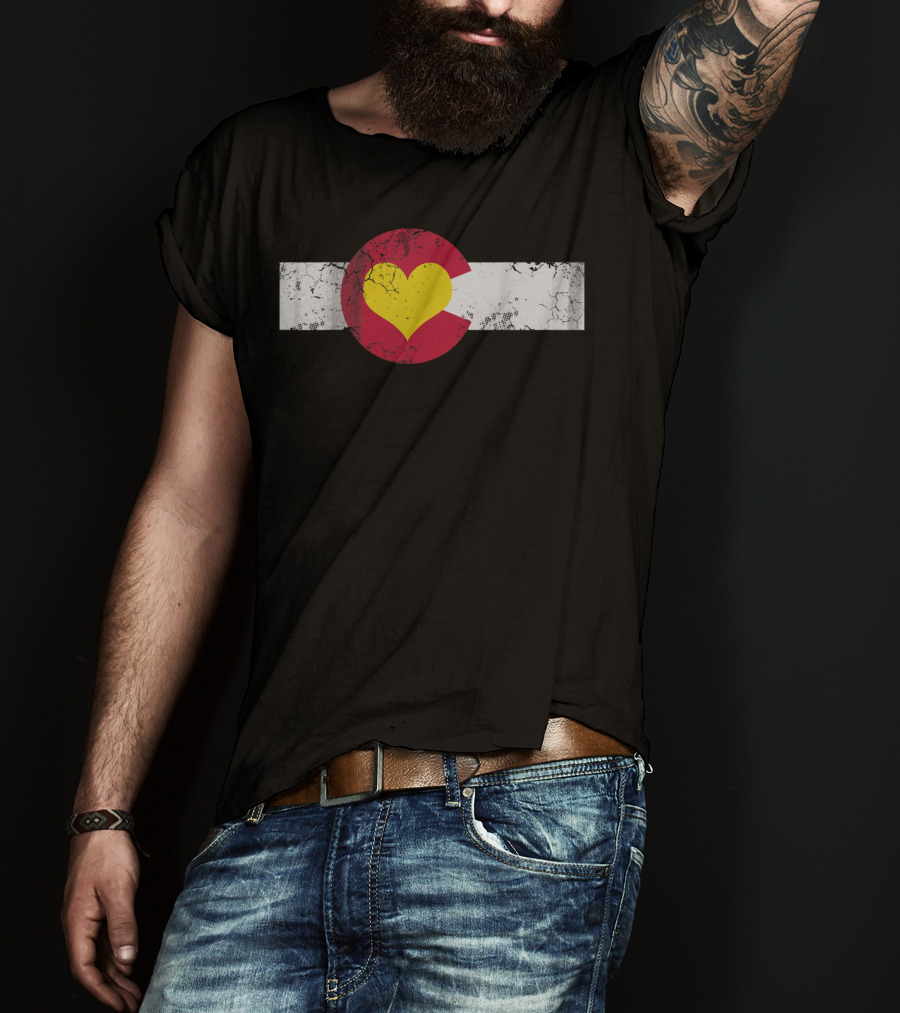 Colorado State Flag Heart Distressed T-Shirt