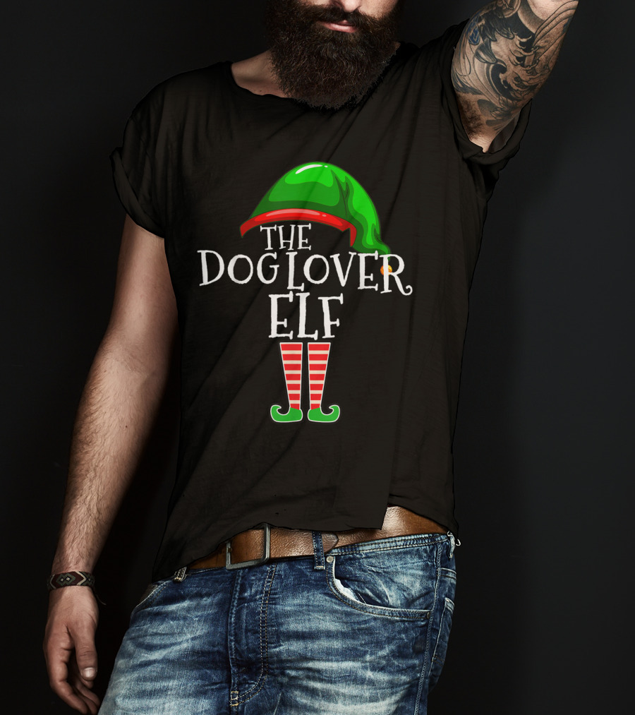 The Dog Lover Elf Green Hat And Striped Boots T-Shirt