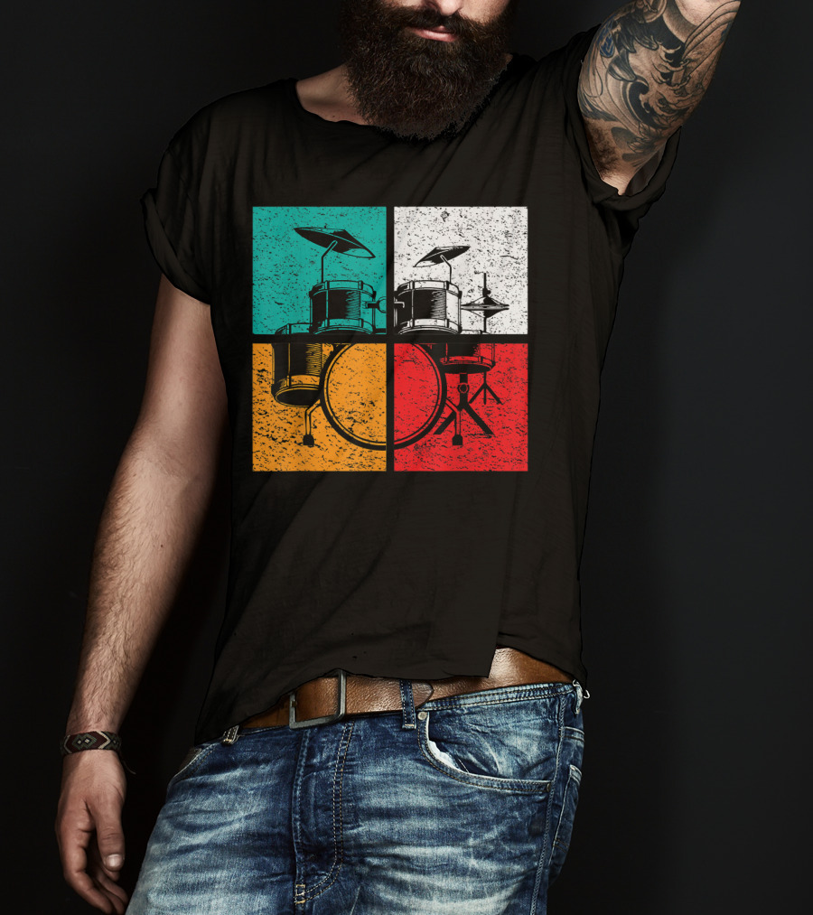 Drummer Drums Band Drumset Colorful Pop Art Squares T-Shirt