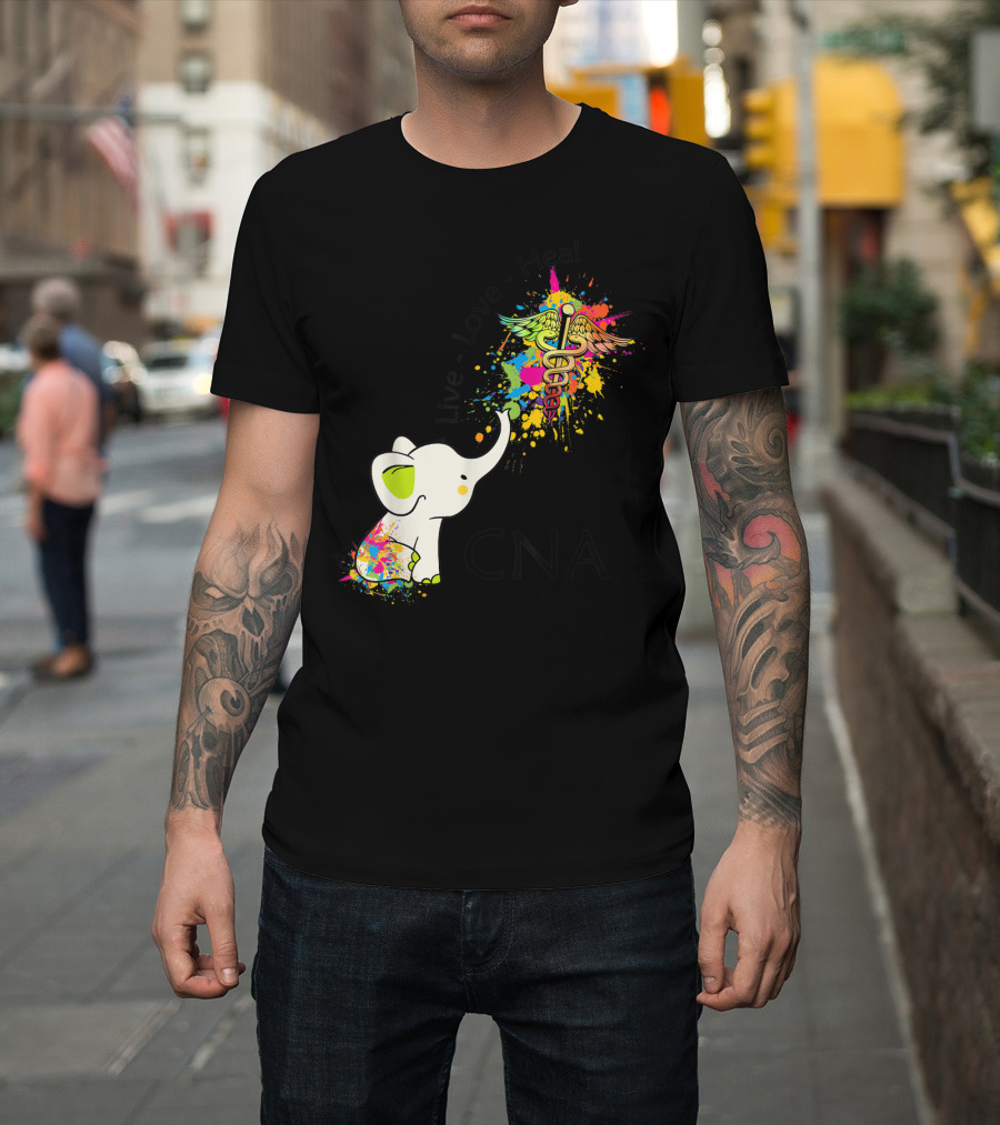 Elephant Live Love Heal CNA Colorful Caduceus T-Shirt
