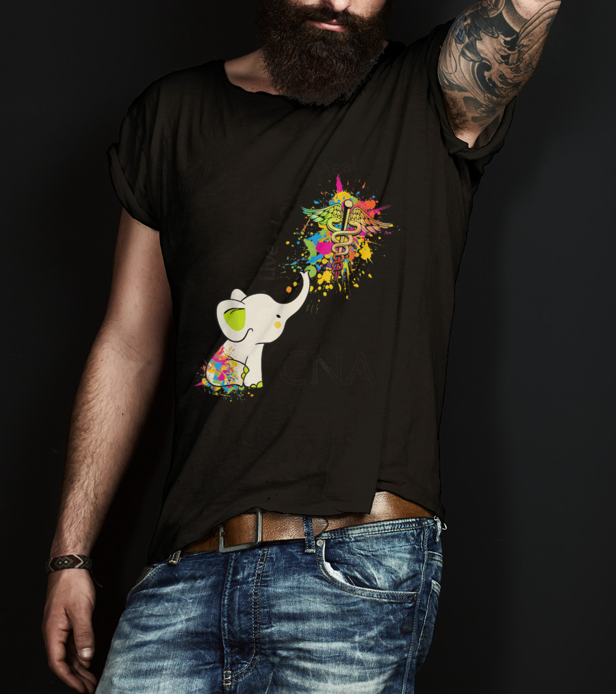 Elephant Live Love Heal CNA Colorful Caduceus T-Shirt