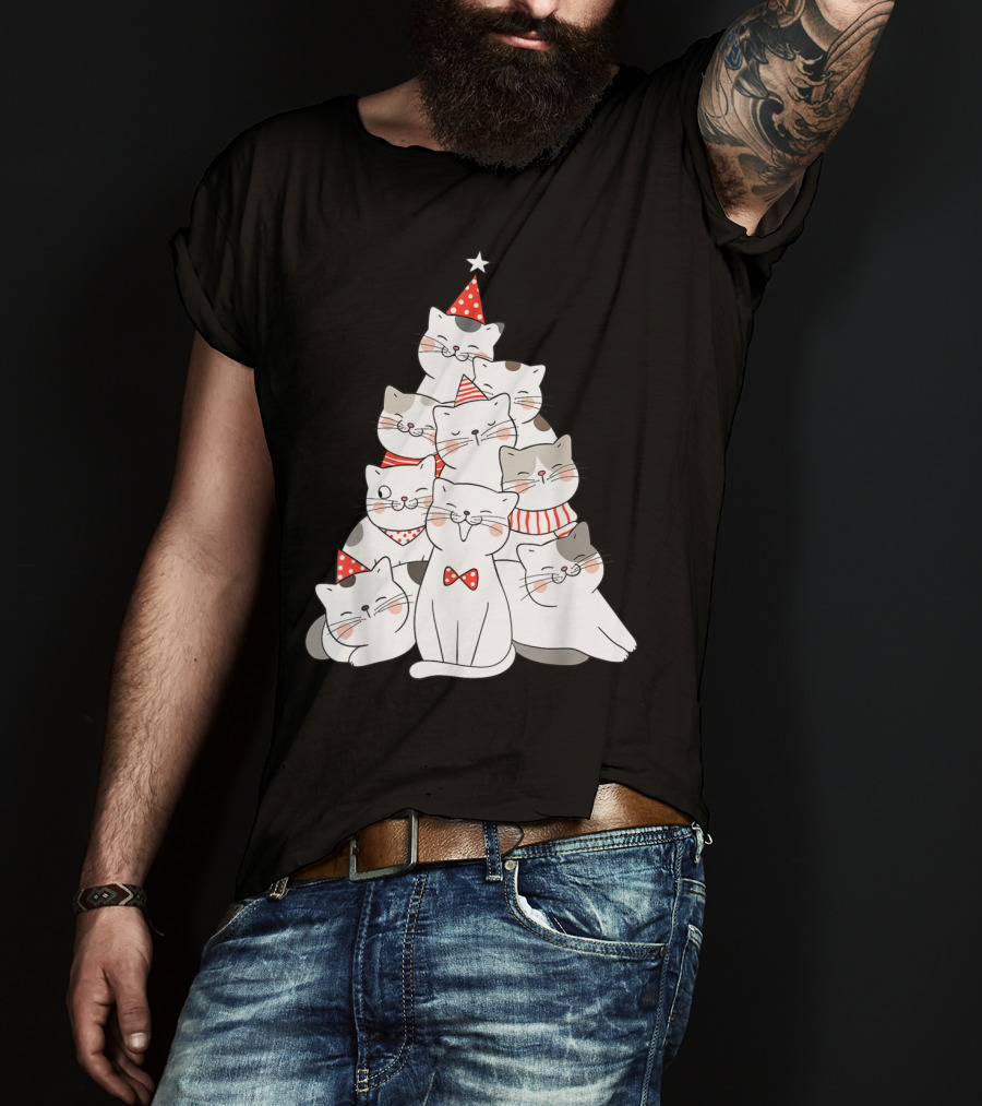 Funny Christmas Cats Xmas Tree New Year Party T-Shirt