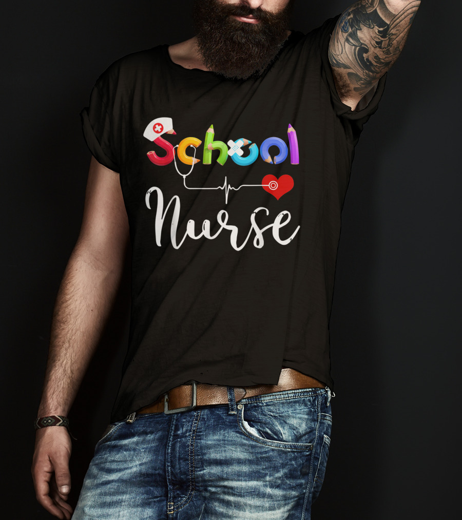 School Nurse Colorful Pencil Heartbeat T-Shirt
