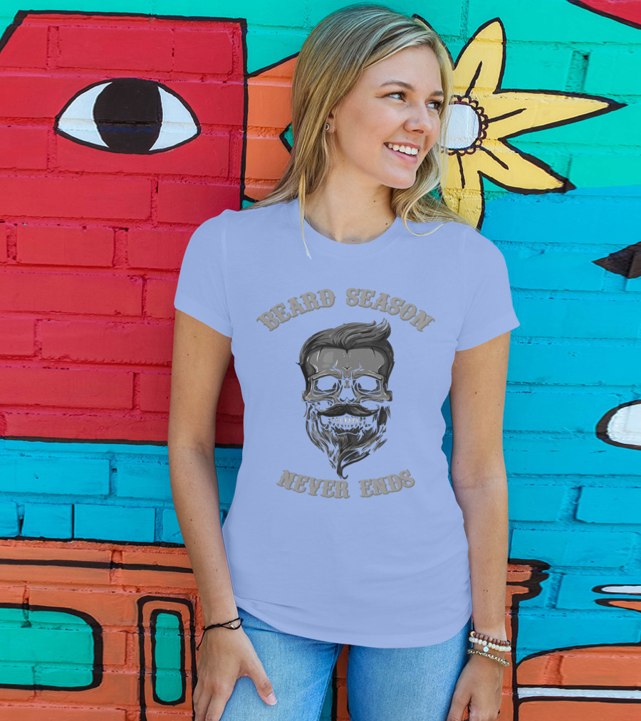 Beard Season Never Ends Skull With Mustache And Hair T-Shirt