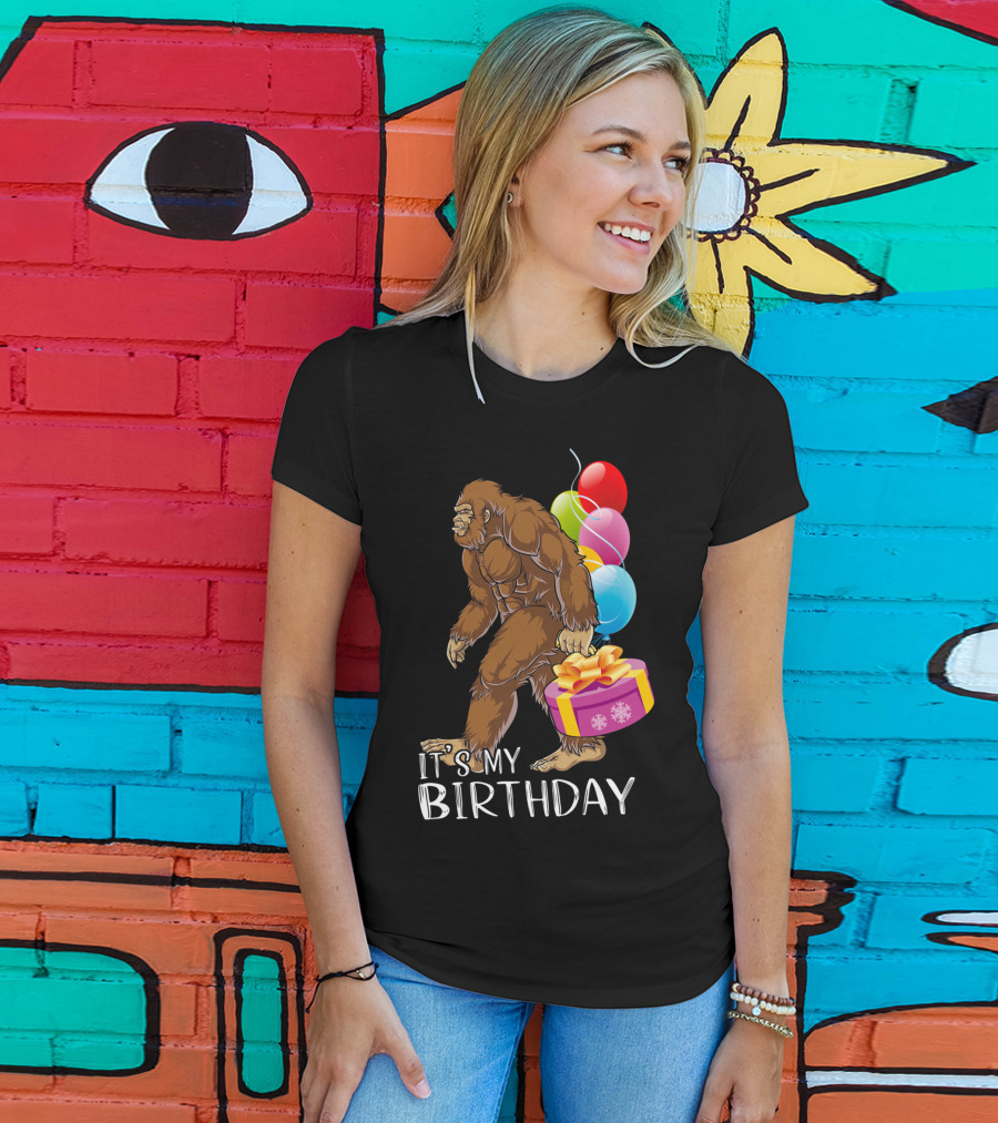 It's My Birthday Bigfoot Balloons And Cake T-Shirt