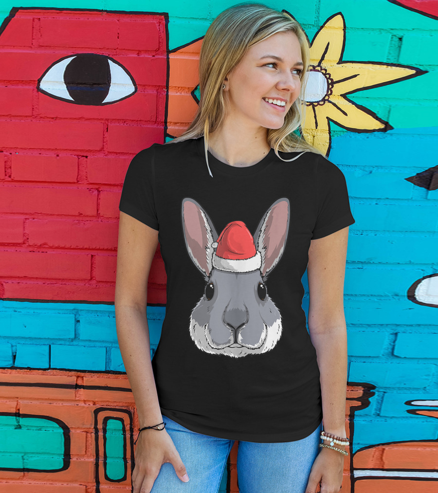 Bunny Rabbit Santa Claus Hat Christmas Xmas Festive Holiday Rabbit T-Shirt