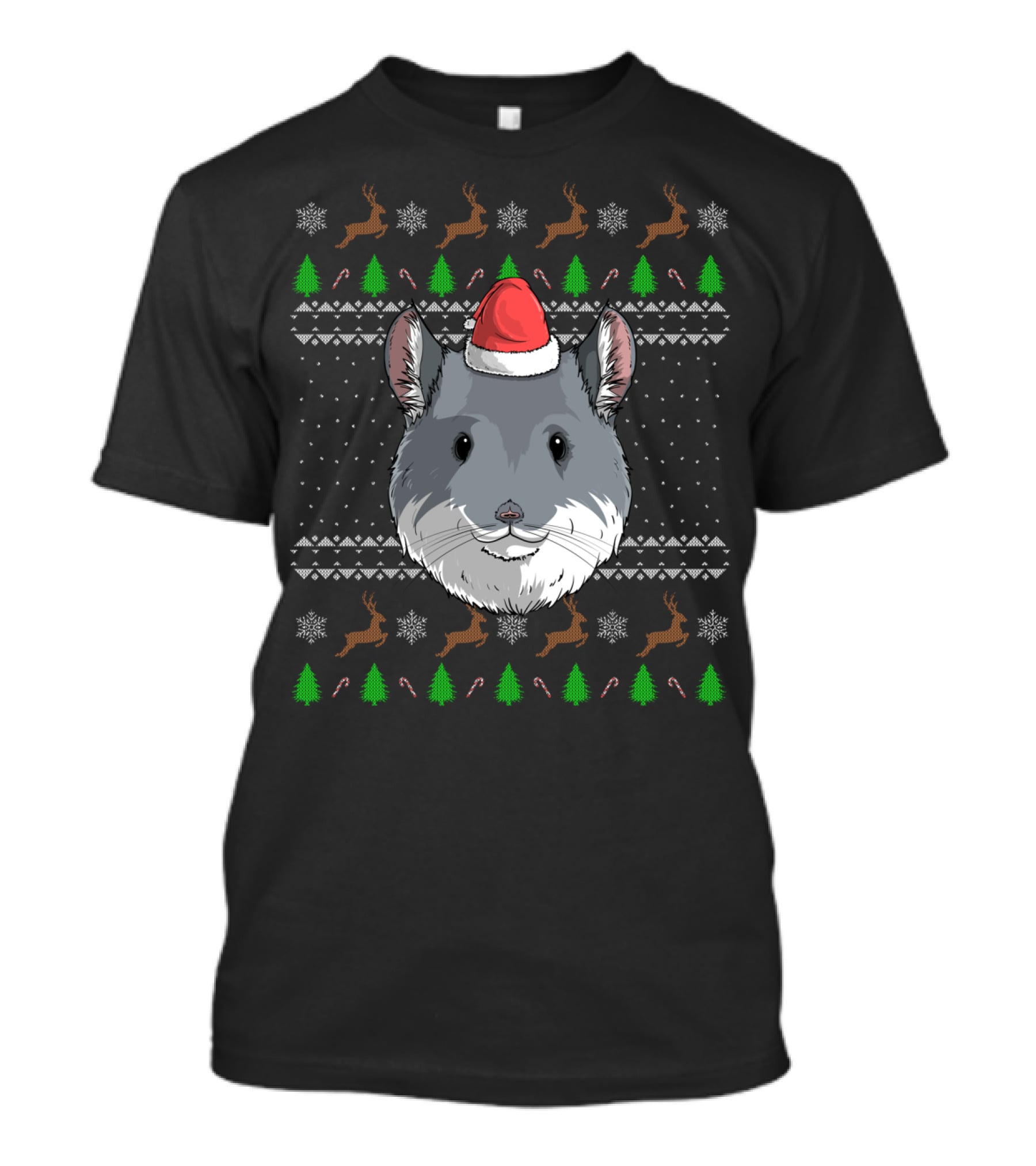 Chinchilla Santa Claus Hat Ugly Christmas T-Shirt