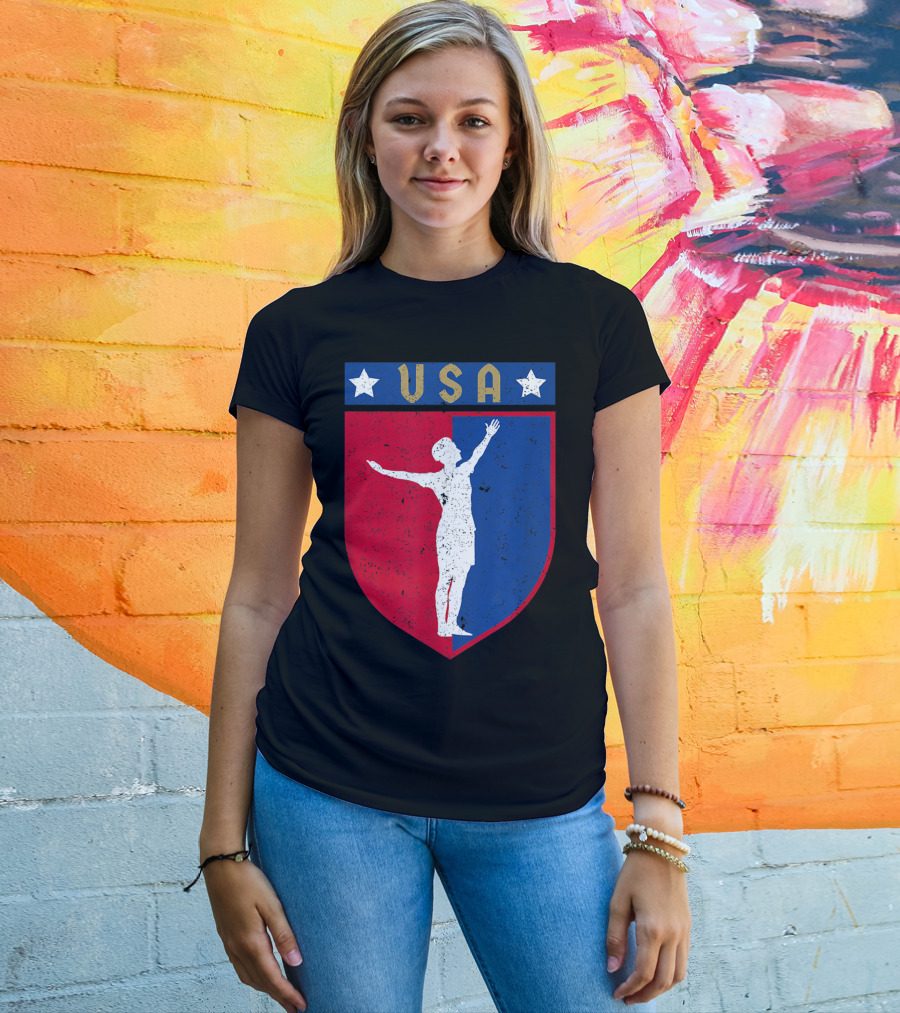 USA Distressed Red White Blue Soccer Emblem T-Shirt