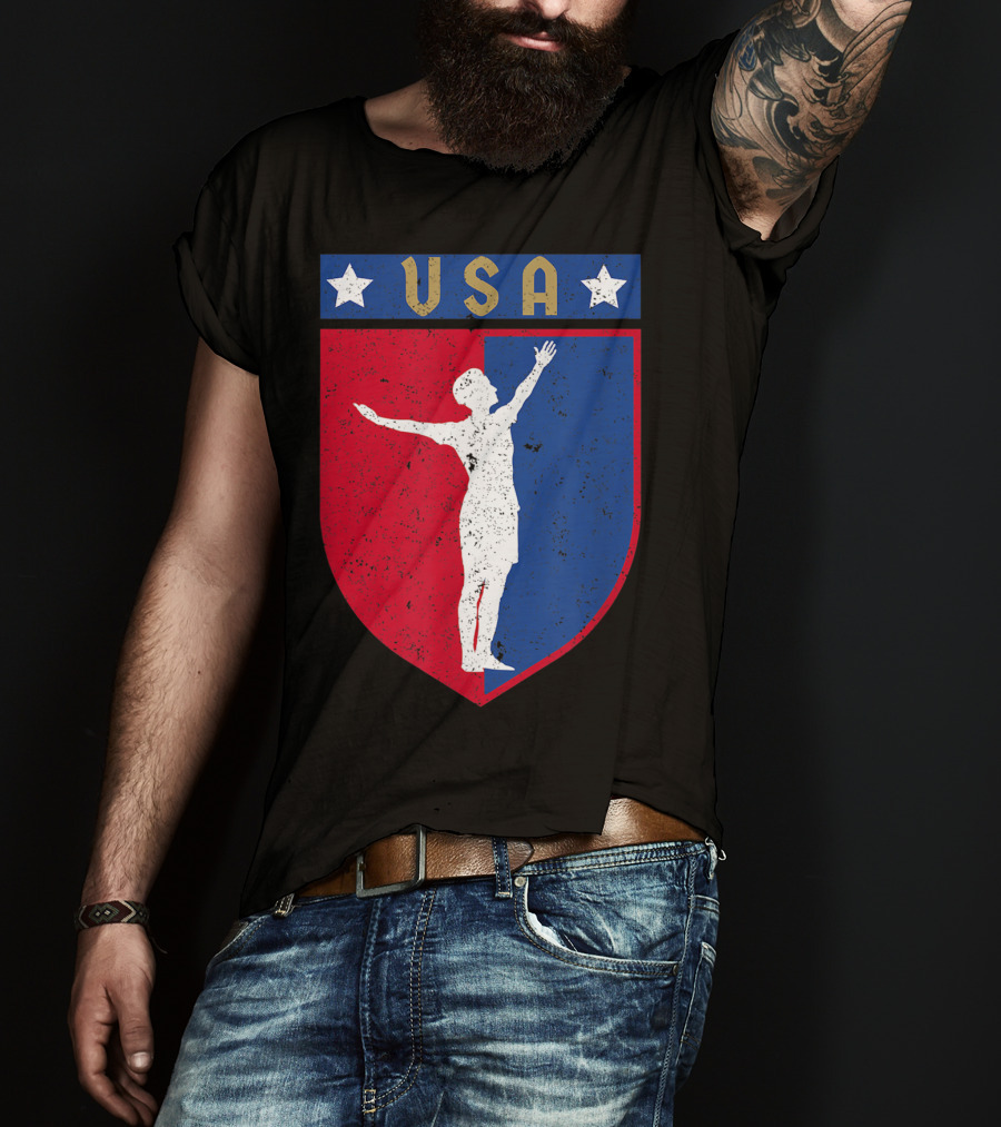 USA Distressed Red White Blue Soccer Emblem T-Shirt