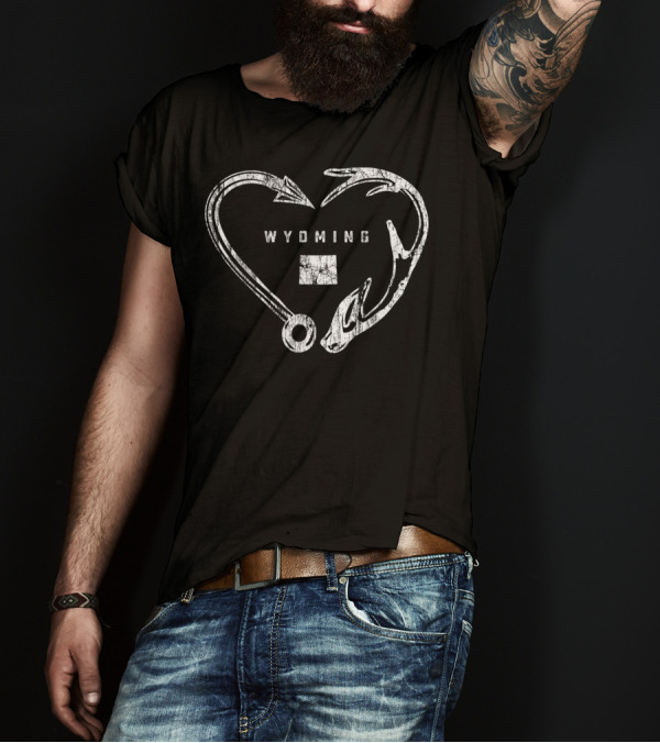 Wyoming Heart Fishing Antler Hook T-Shirt