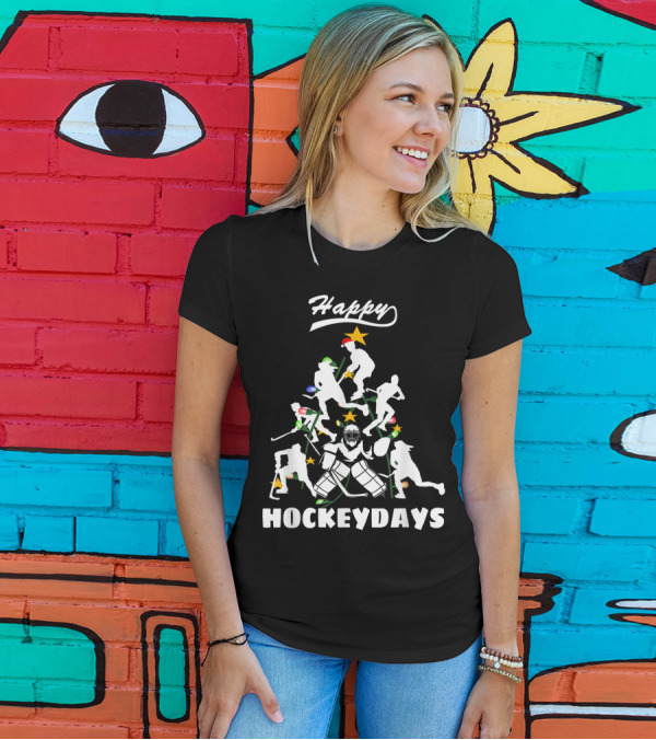 Happy Hockeydays Christmas Tree Ice Hockey Fun T-Shirt