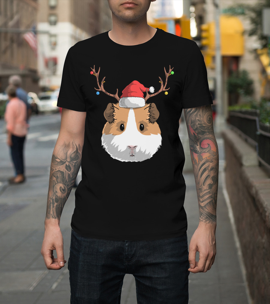 Santa Claus Hat Guinea Pig Reindeer Christmas Holiday T-Shirt