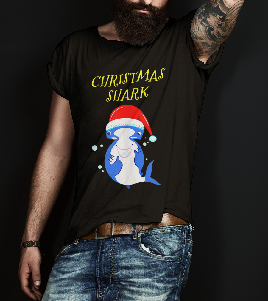 Christmas Shark Hammerhead Santa Hat T-Shirt