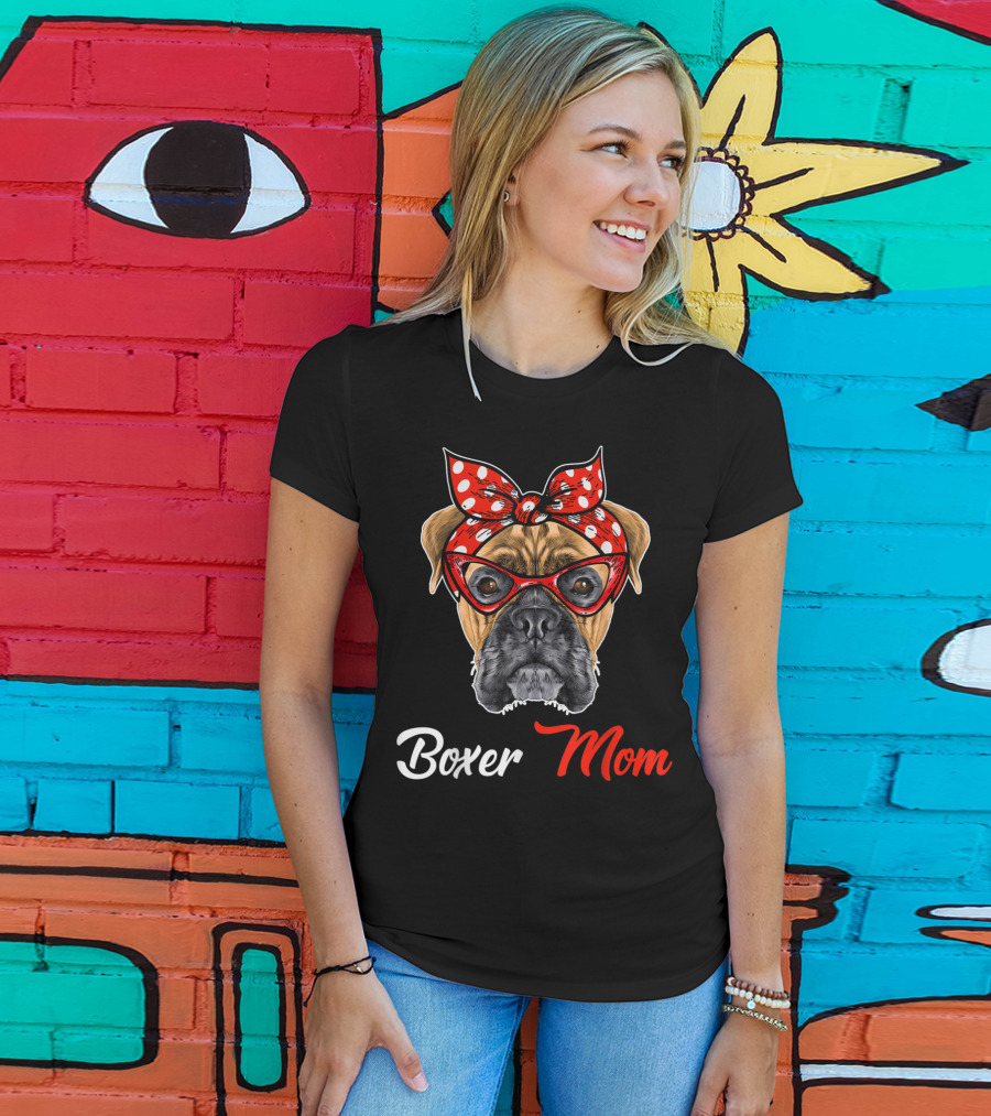Boxer Mom Bandana Glasses T-Shirt