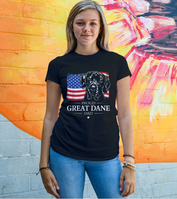 Proud Great Dane Dad With American Flag T-Shirt