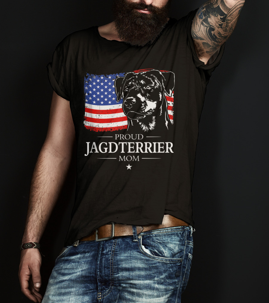 Proud Jagdterrier Mom American Flag T-Shirt