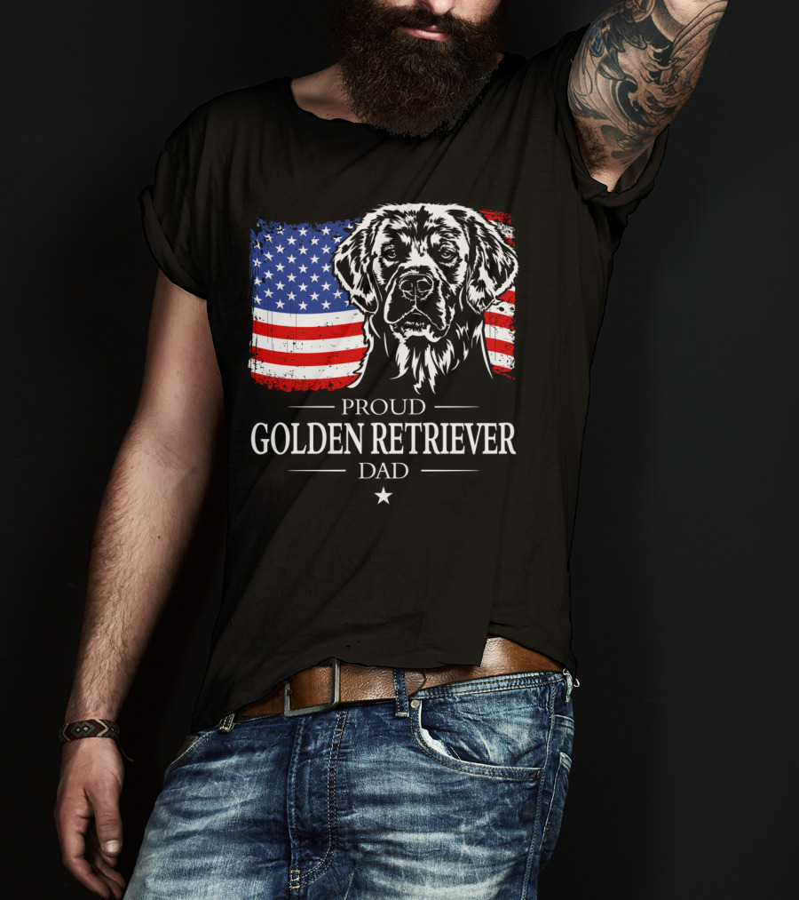 Proud Golden Retriever Dad American Flag Patriotic Canine T-Shirt