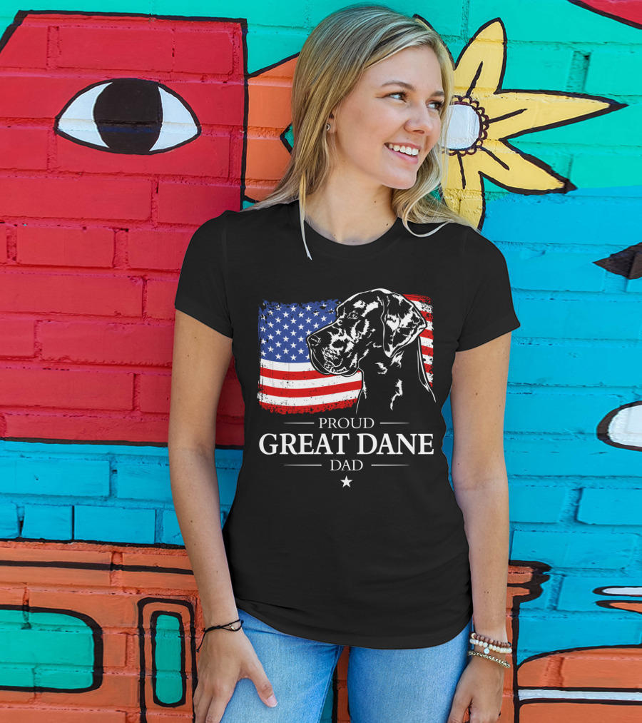Proud Great Dane Dad American Flag Patriotic T-Shirt