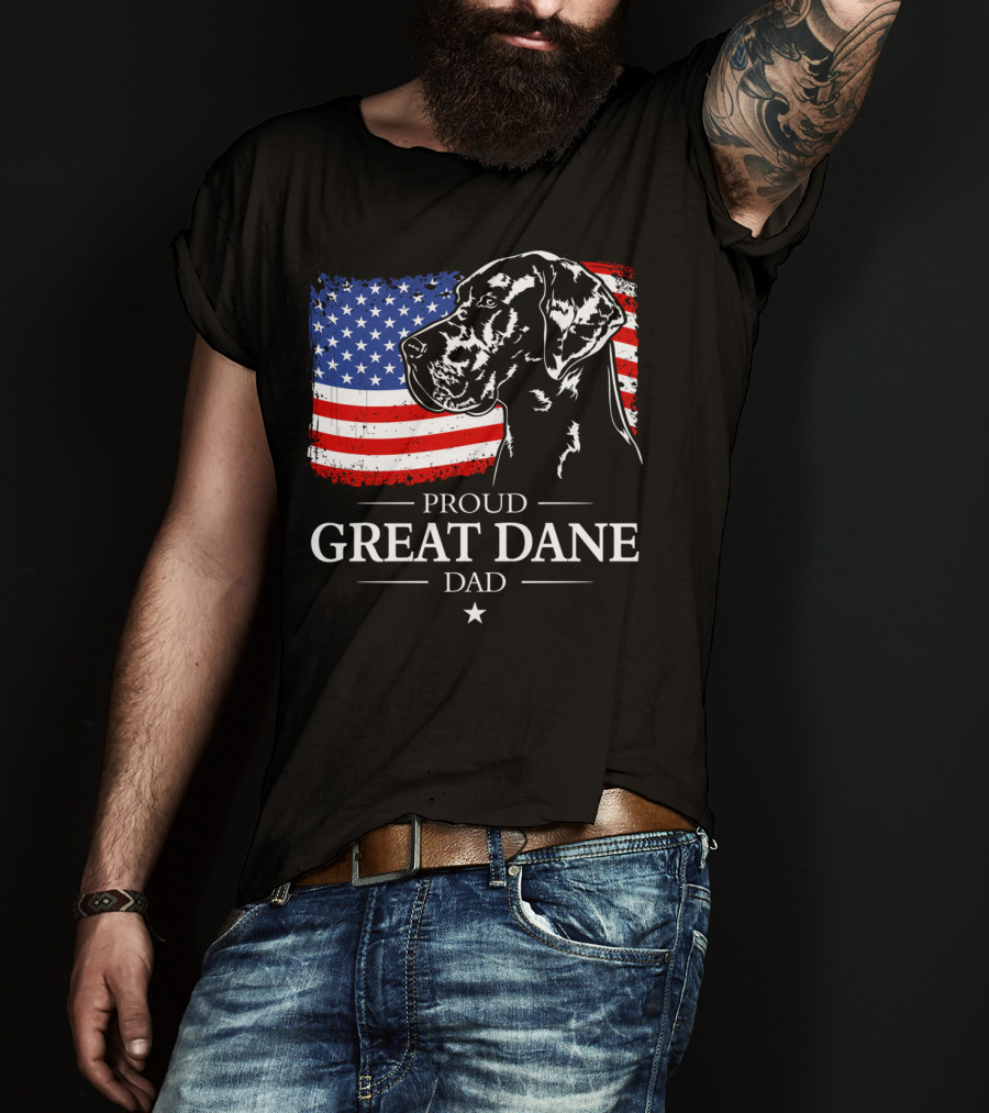 Proud Great Dane Dad American Flag Patriotic T-Shirt