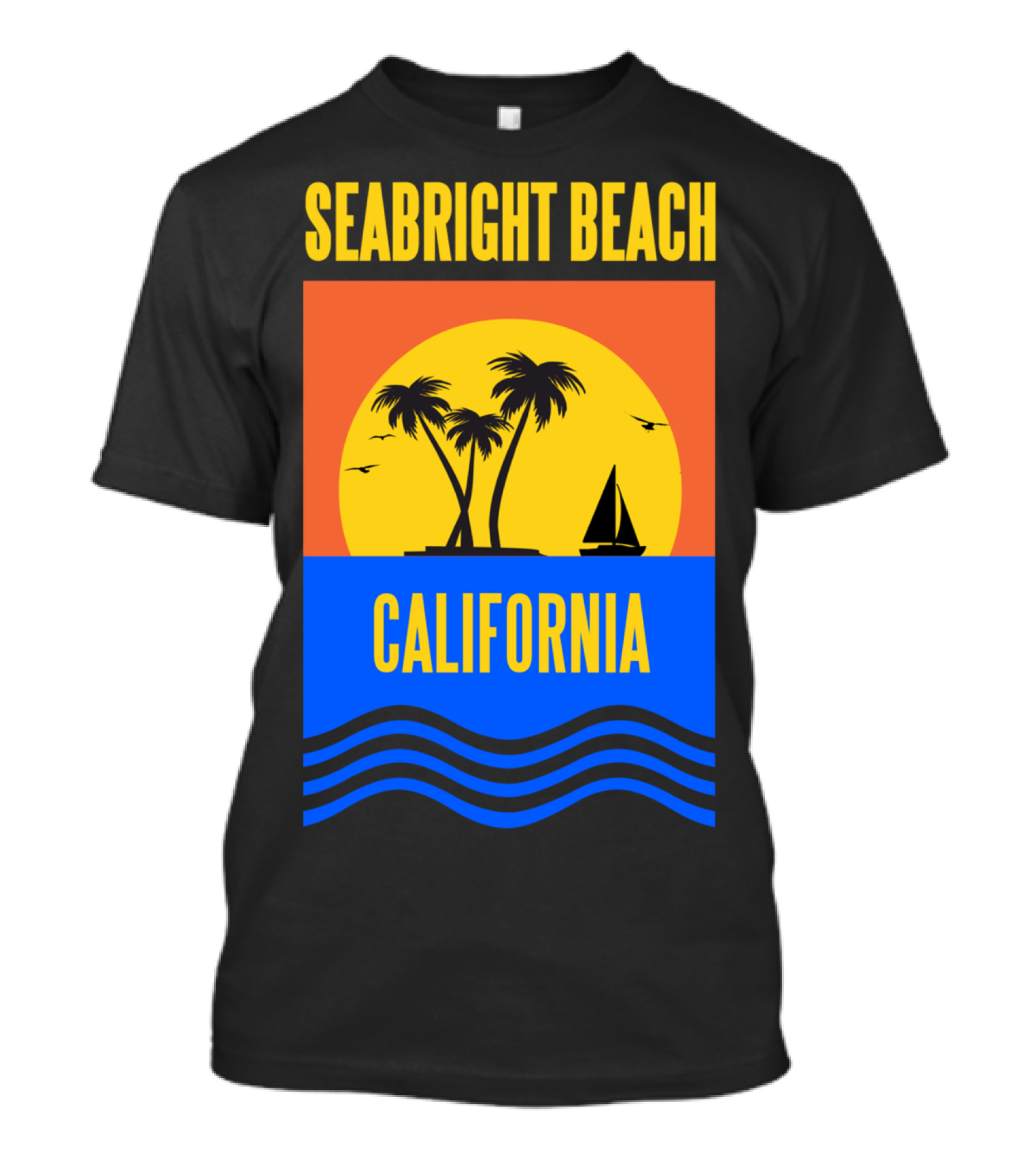 Seabright Beach California Sunset Palm Trees Sailboat Vacation T-Shirt