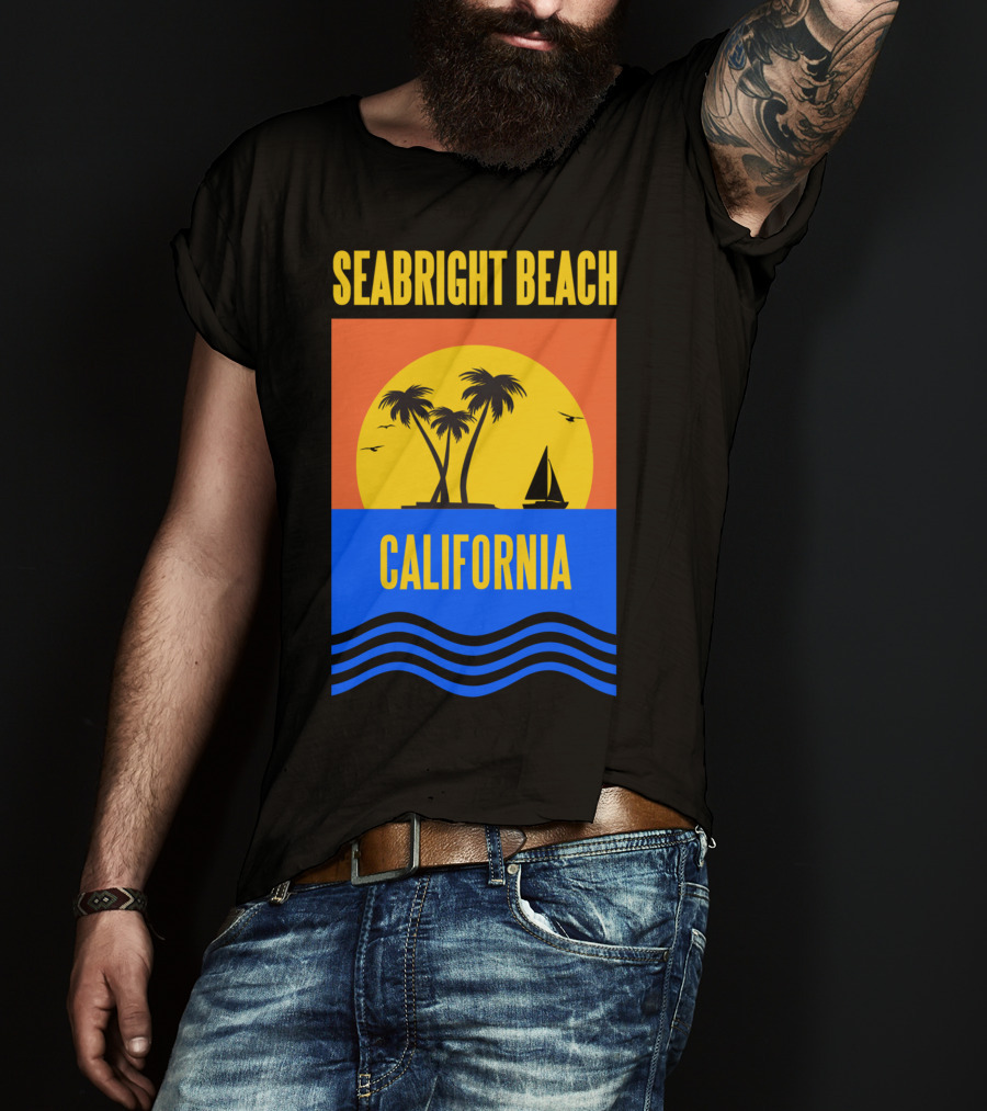 Seabright Beach California Sunset Palm Trees Sailboat Vacation T-Shirt