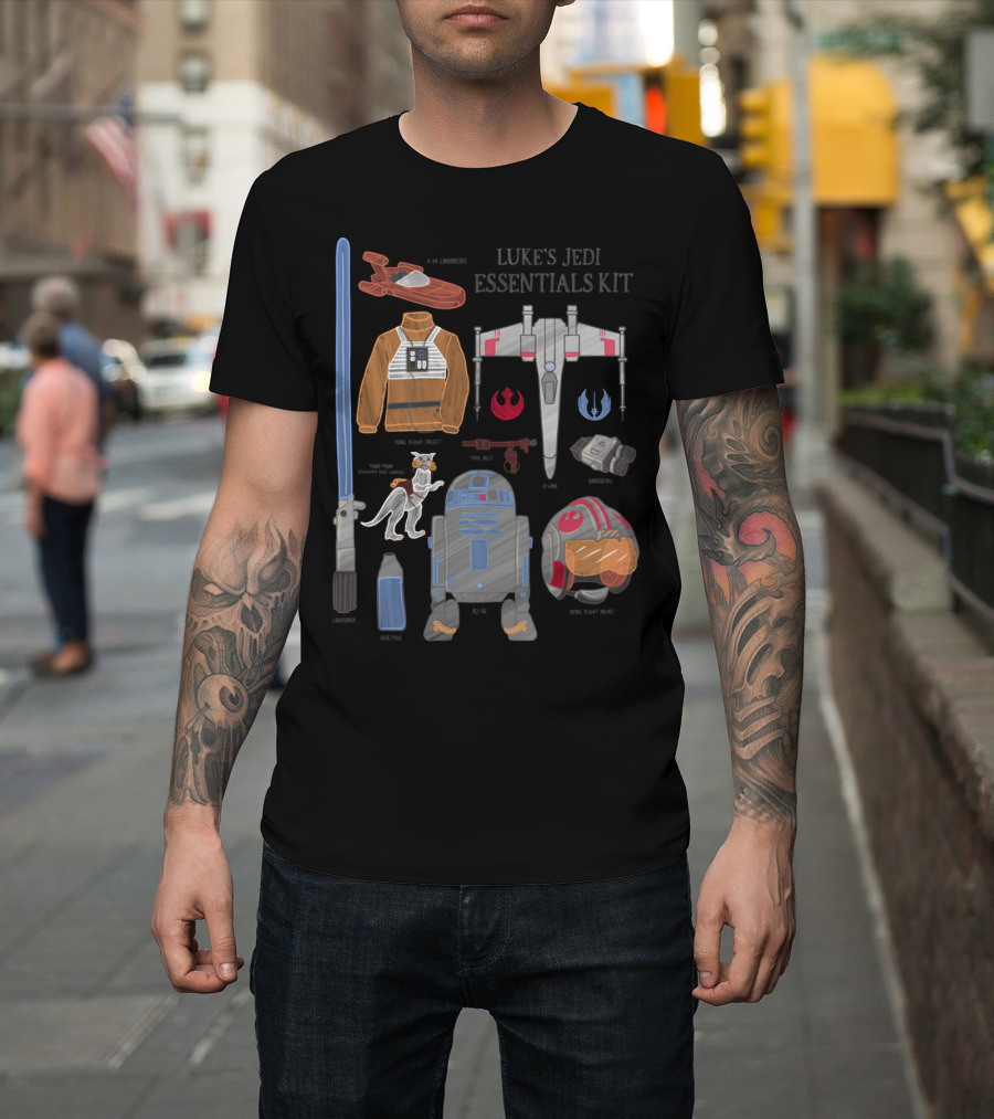 Star Wars Luke's Jedi Essentials Kit Landspeeder Rebel Flight Jacket X-Wing Starfighter Lightsaber Tauntaun Rebel Helmet R2-D2 T-Shirt