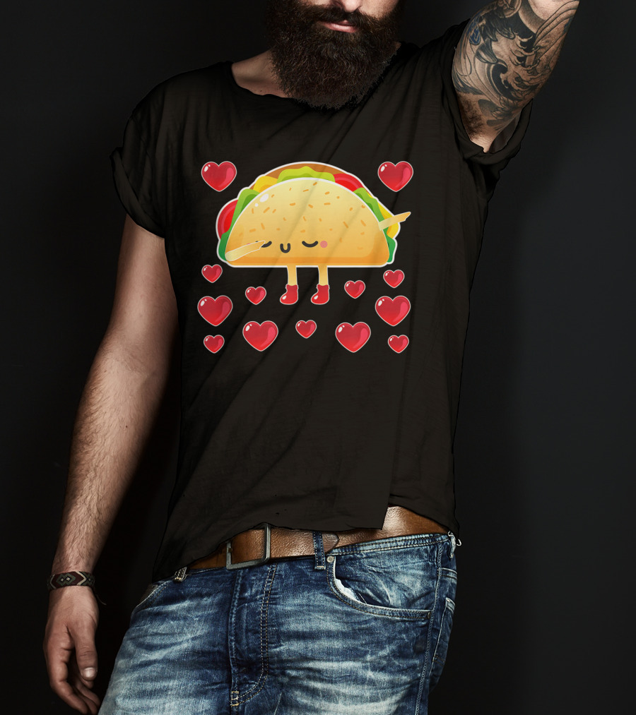 Valentine Hearts Taco Emoji For Girls And Men Taco Lovers T-Shirt