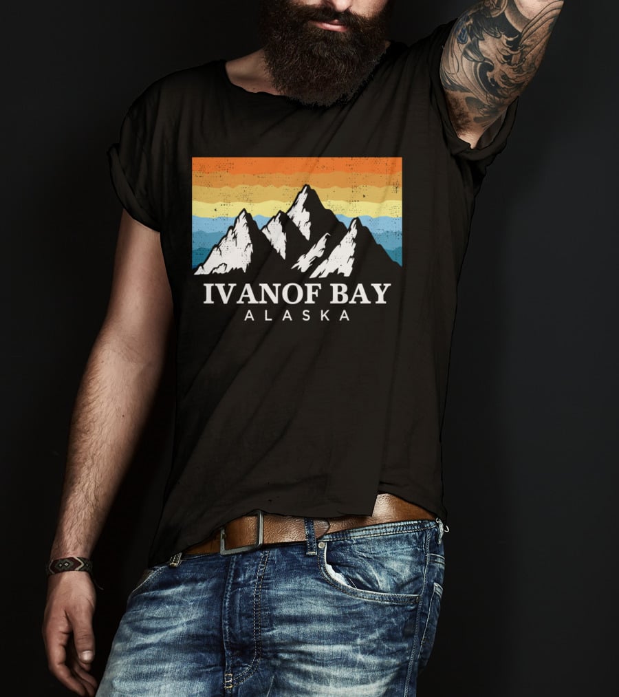 Ivanof Bay Alaska Vintage Mountain Hiking Retro Sunset T-Shirt
