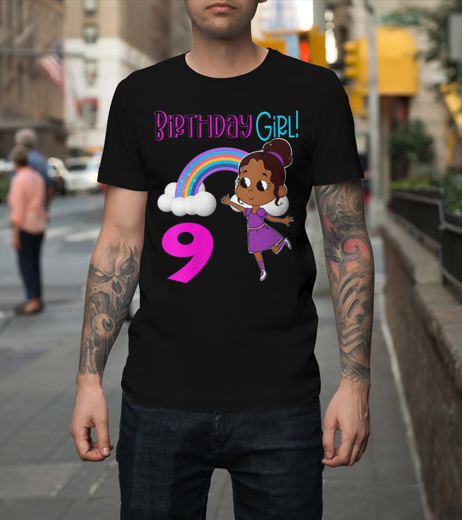 Birthday Girl 9 African American Rainbow Purple Dress T-Shirt