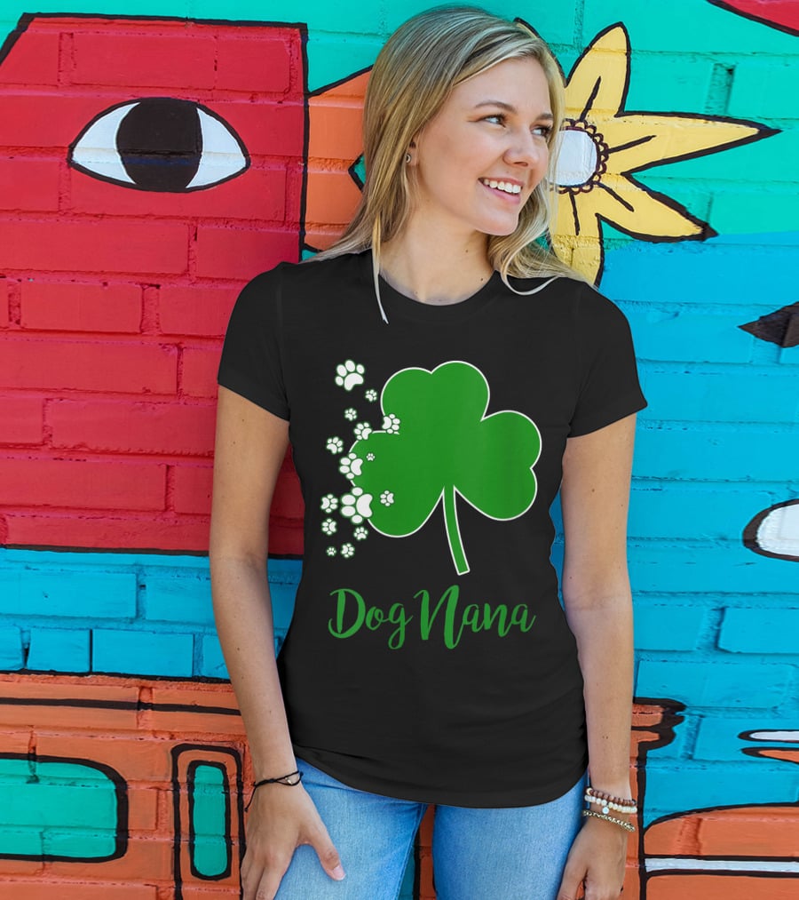 Dog Nana Irish Shamrock With Paw Prints T-Shirt
