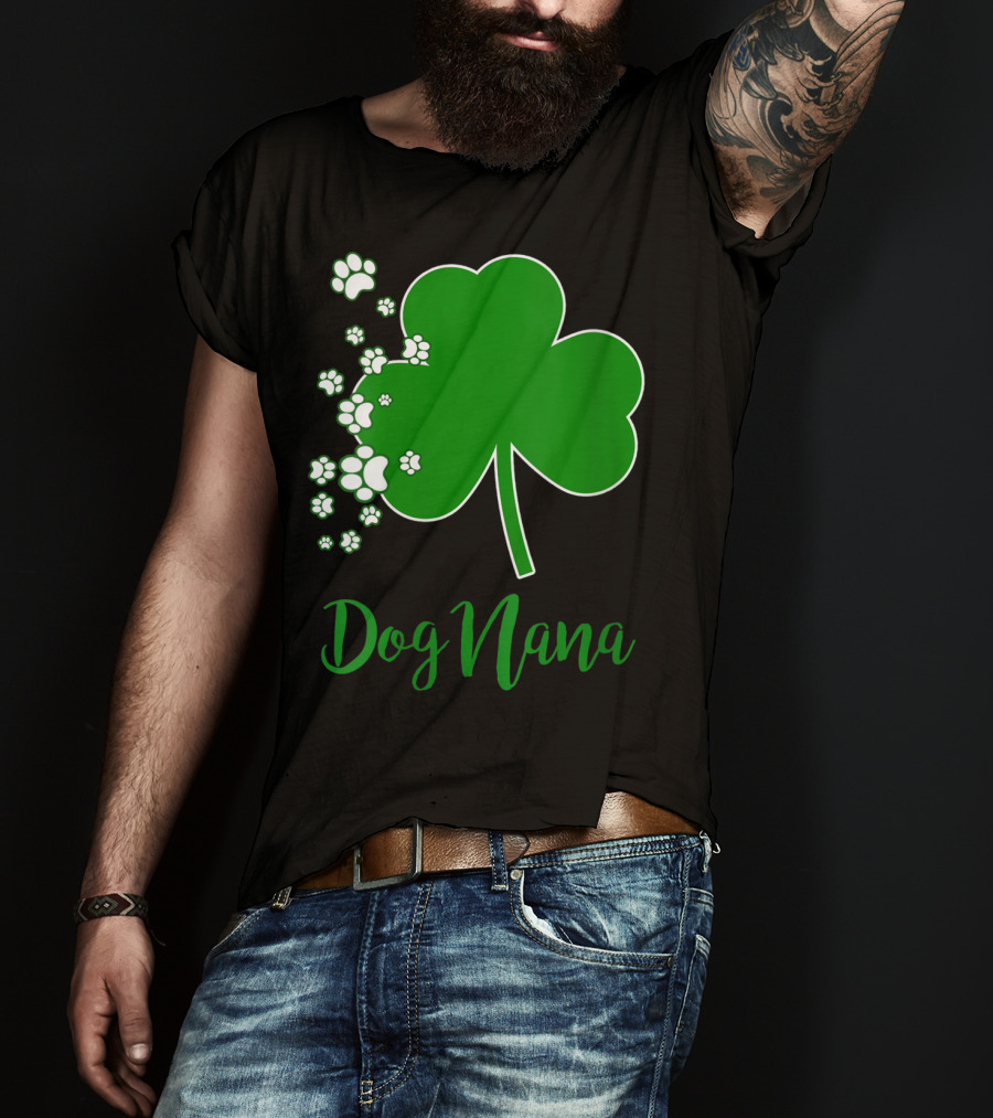 Dog Nana Irish Shamrock With Paw Prints T-Shirt