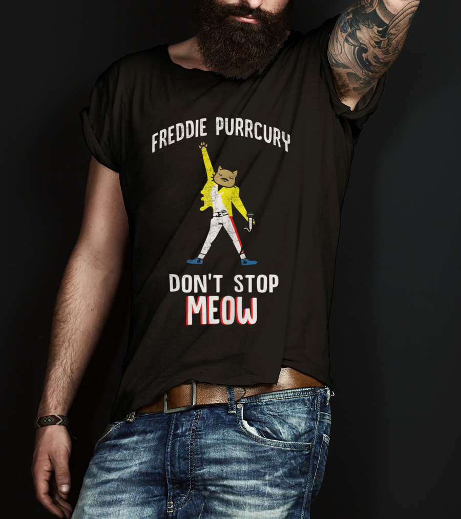 Freddie Purrcury Don't Stop Meow Cute Cat Music Band T-Shirt