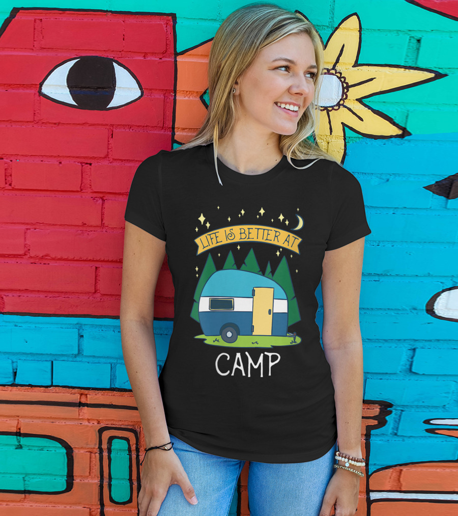 Life Is Better At Camp With Cute Camper And Forest Scene T-Shirt