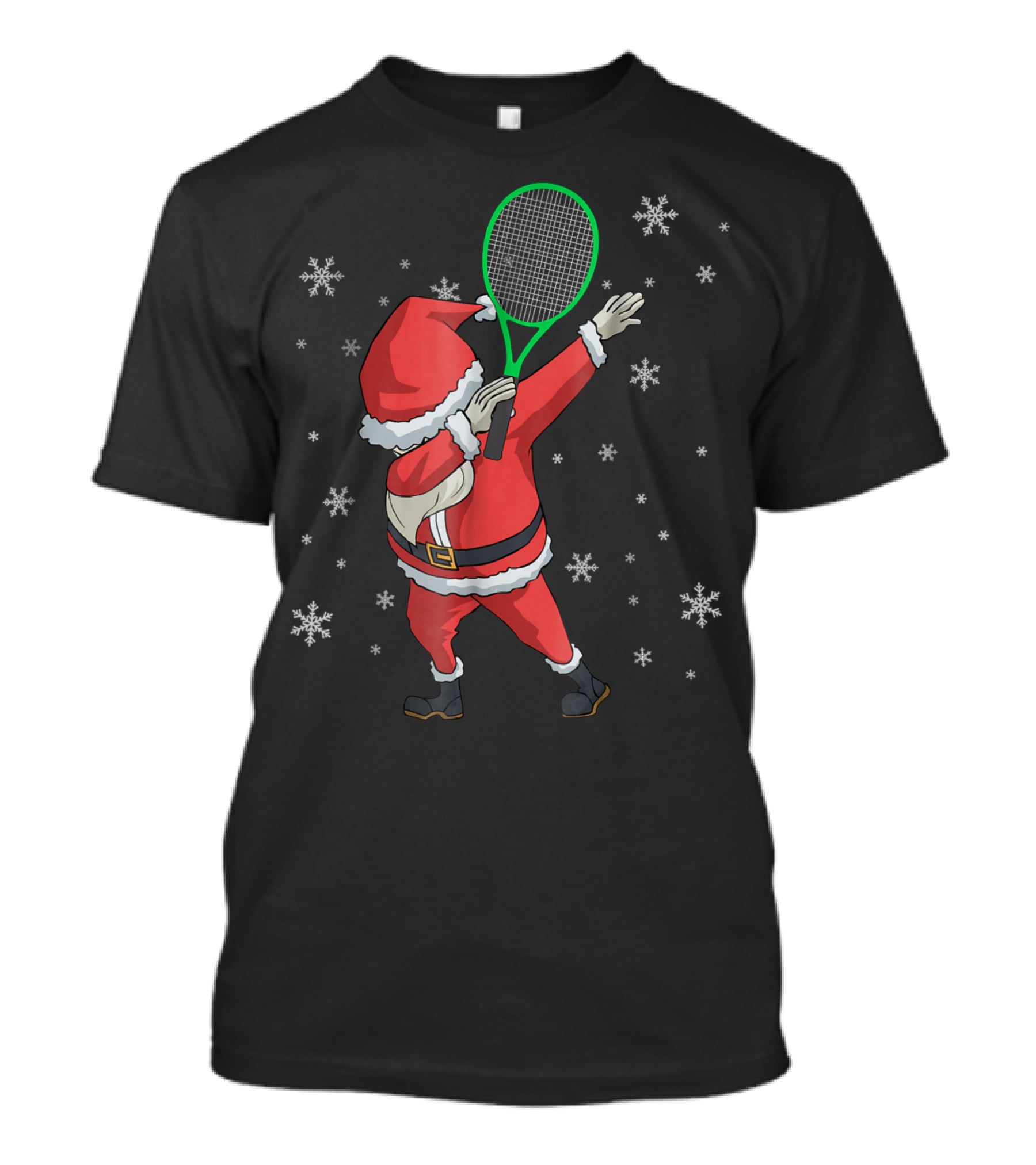 Dabbing Santa Claus With Tennis Racket And Snowflakes T-Shirt