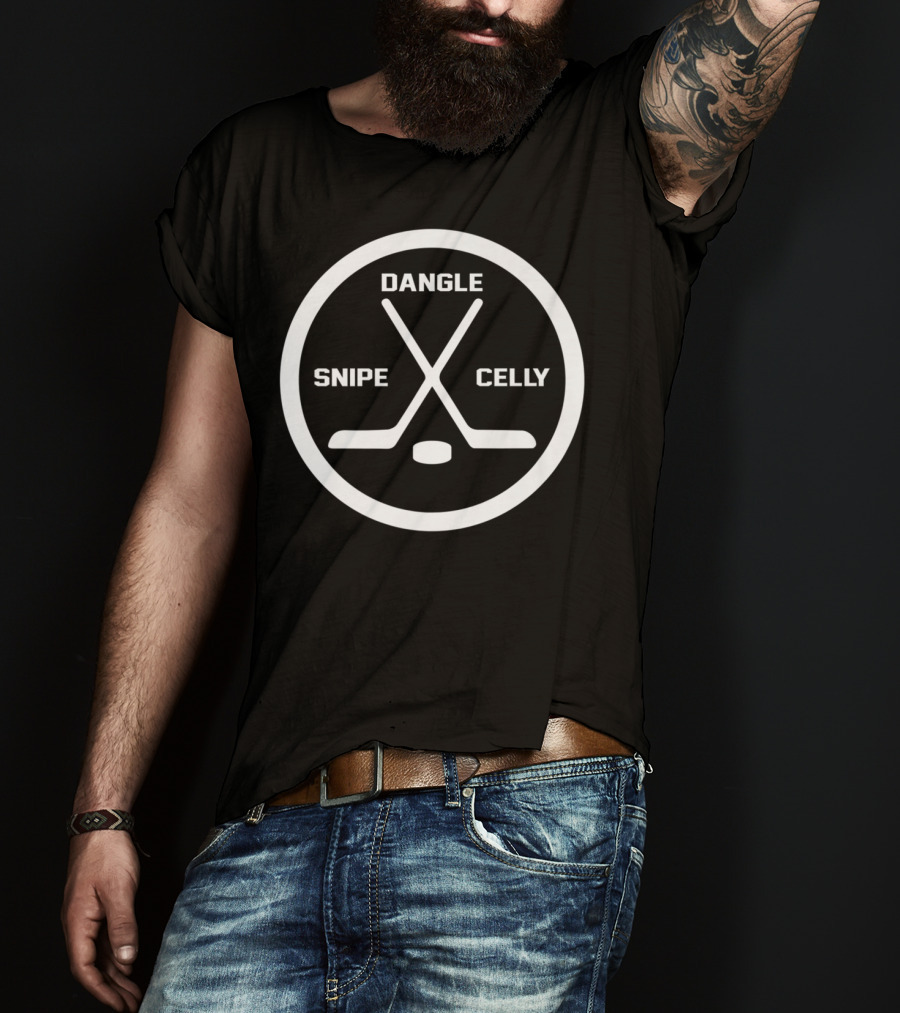Dangle Snipe Celly Hockey Two Crossed Sticks And Puck Circle T-Shirt