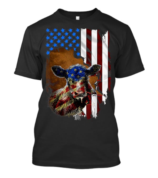 Heifer American Flag Farmer Cow Cattle July 4 T-Shirt