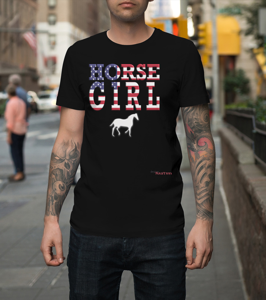 Horse Girl Usa Flag Tuatim T-Shirt