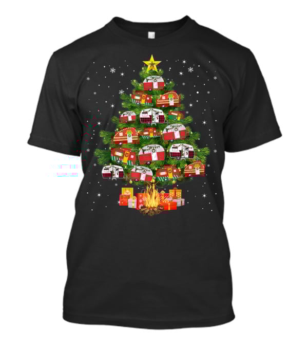 Camping Vehicle Christmas Tree Festive Campers With Star And Gifts T-Shirt