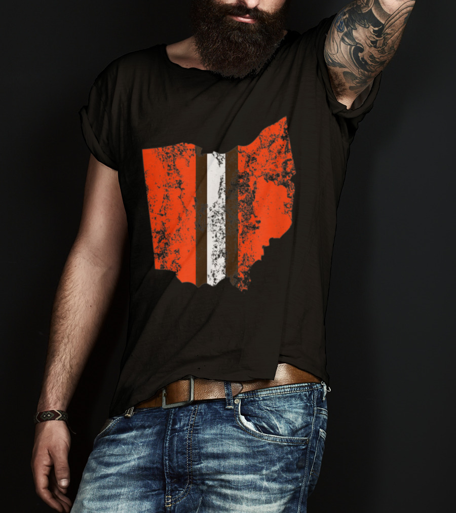 Cleveland Ohio Football Fan Stripe Weathered Vintage Map T-Shirt