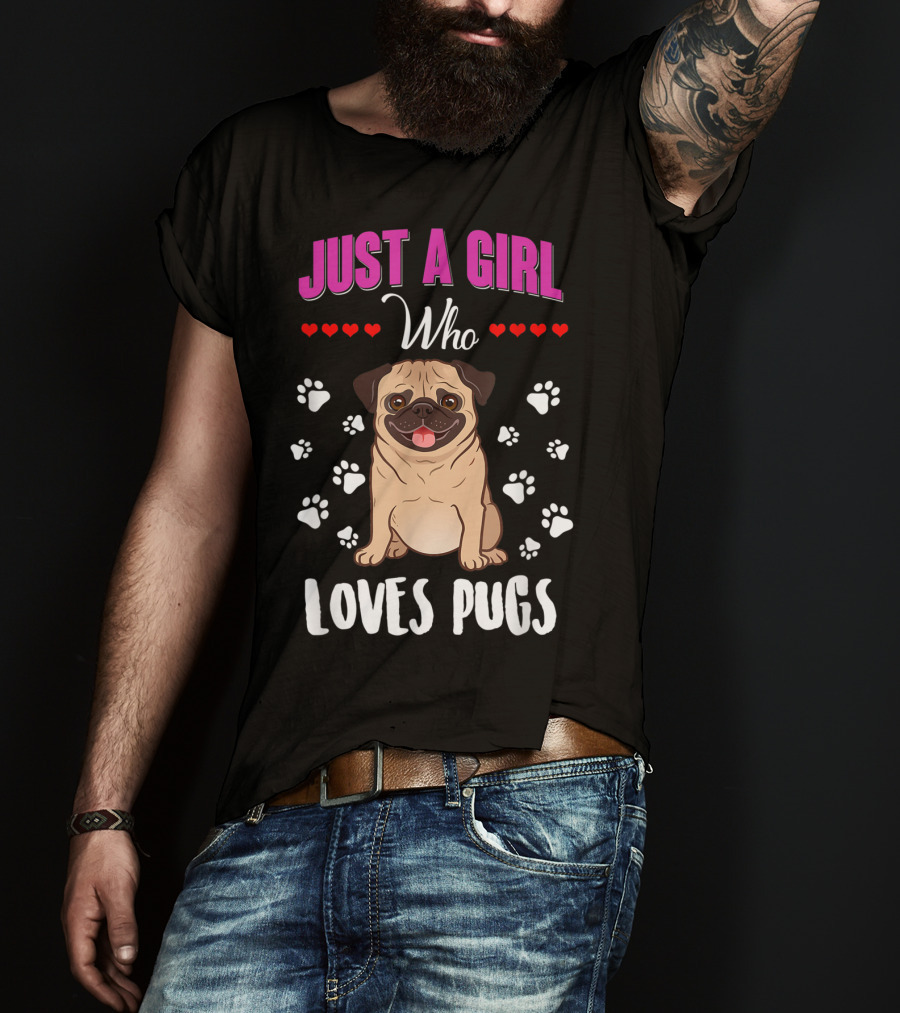 Just A Girl Who Loves Pugs With Paw Prints And Hearts T-Shirt