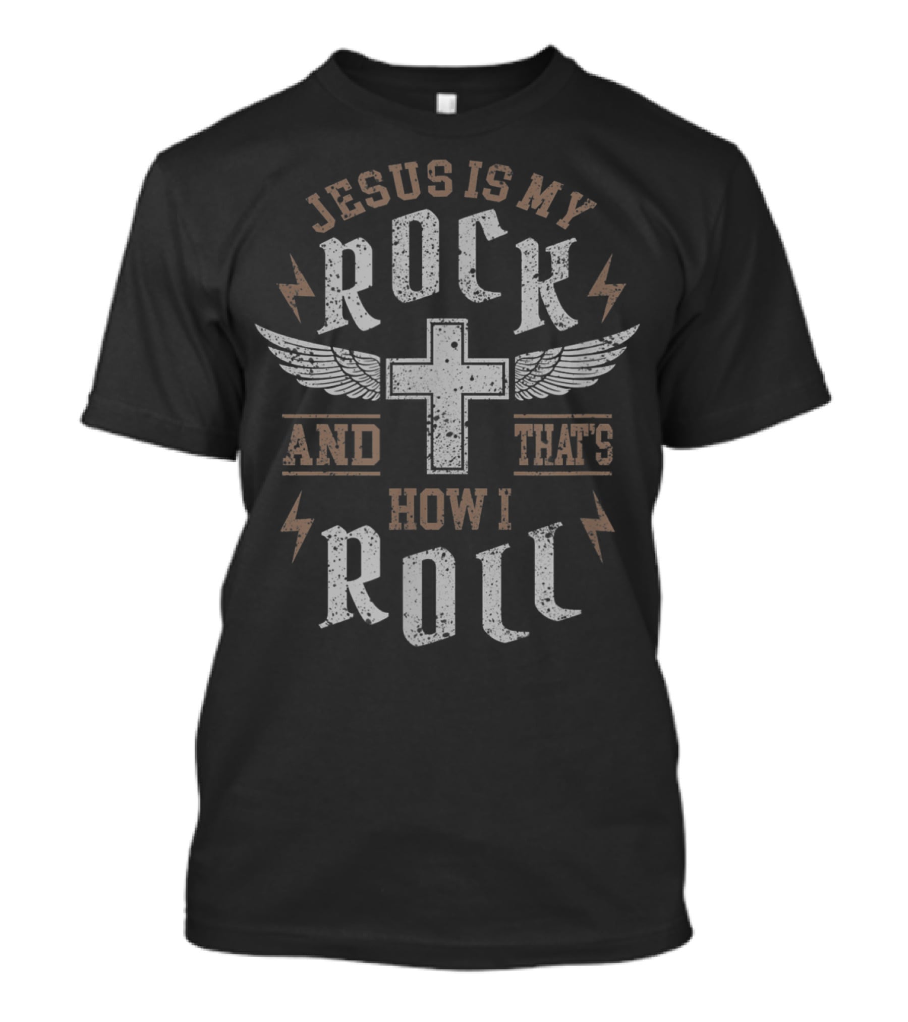 Jesus Is My Rock And That's How I Roll Cross Wings Lightning T-Shirt