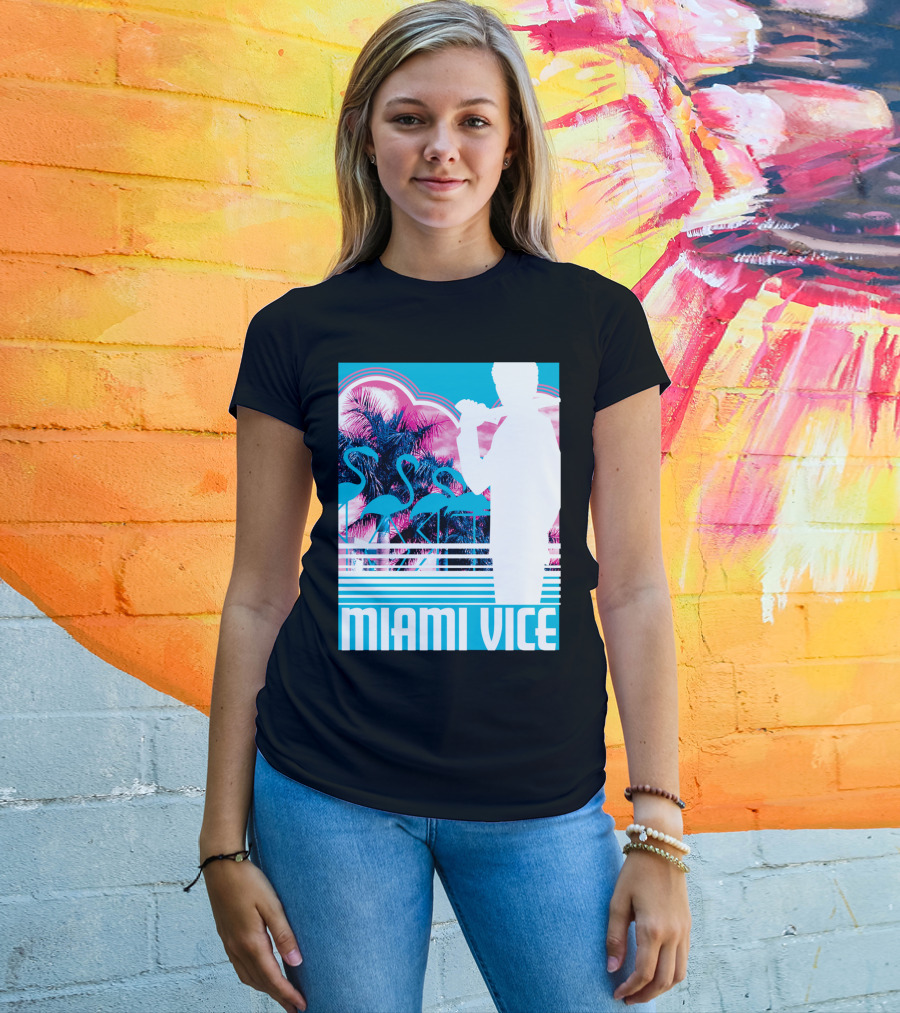 Miami Vice Neon Flamingo Silhouette Tropical T-Shirt