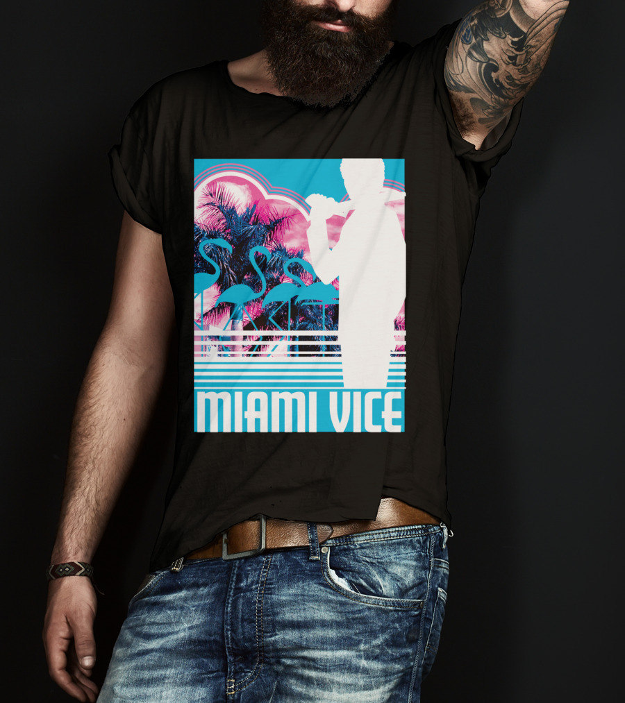 Miami Vice Neon Flamingo Silhouette Tropical T-Shirt
