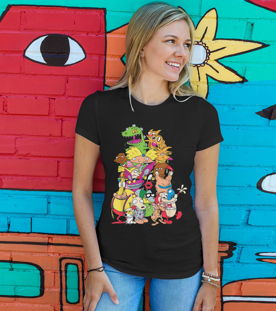 Nickelodeon 90s Rugrats Hey Arnold Rocko Ren Stimpy Cartoon Characters T-Shirt