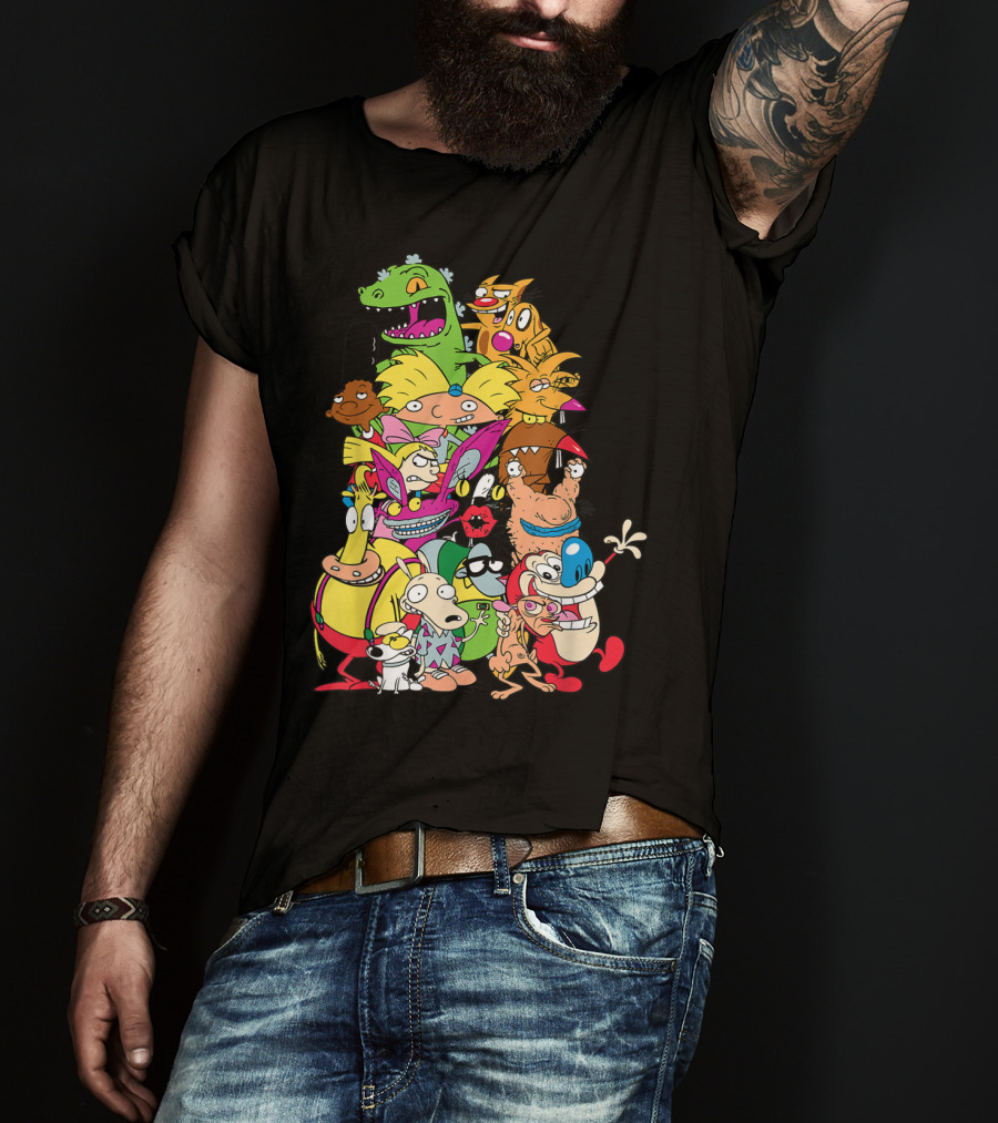 Nickelodeon 90s Rugrats Hey Arnold Rocko Ren Stimpy Cartoon Characters T-Shirt