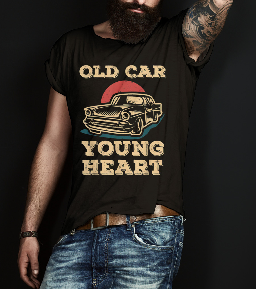 Old Car Young Heart Vintage Style Classic Auto Enthusiast Retro T-Shirt