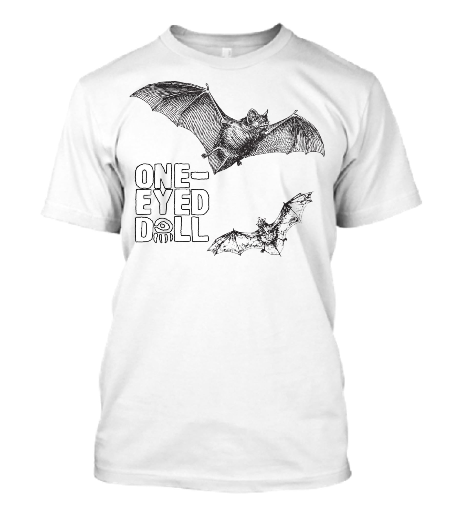 One-Eyed Doll Bats Classicfit Black Tee With Illustrated Flying Bats T-Shirt
