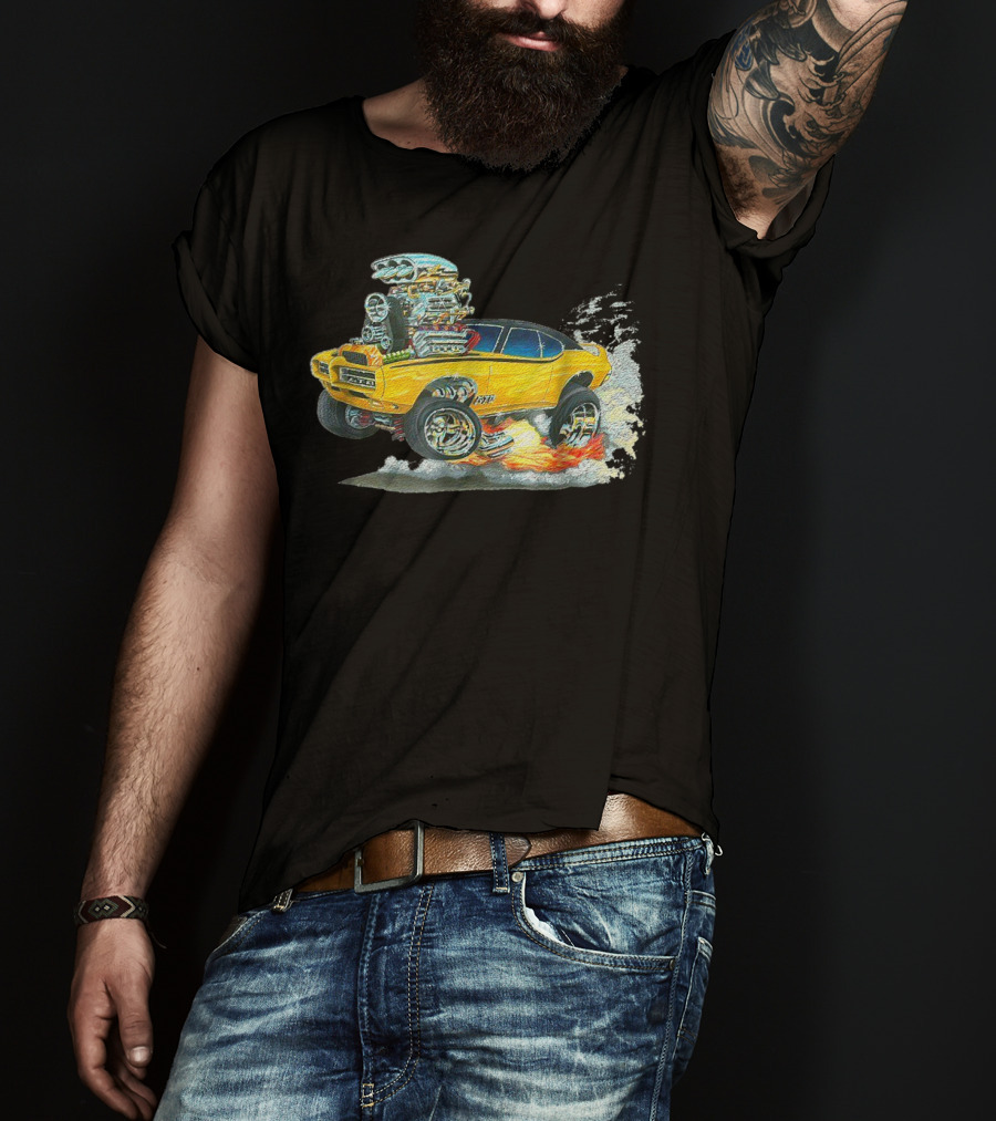 Retro Classic Hot Rod 70s American Muscle Car Flames And Smoke T-Shirt