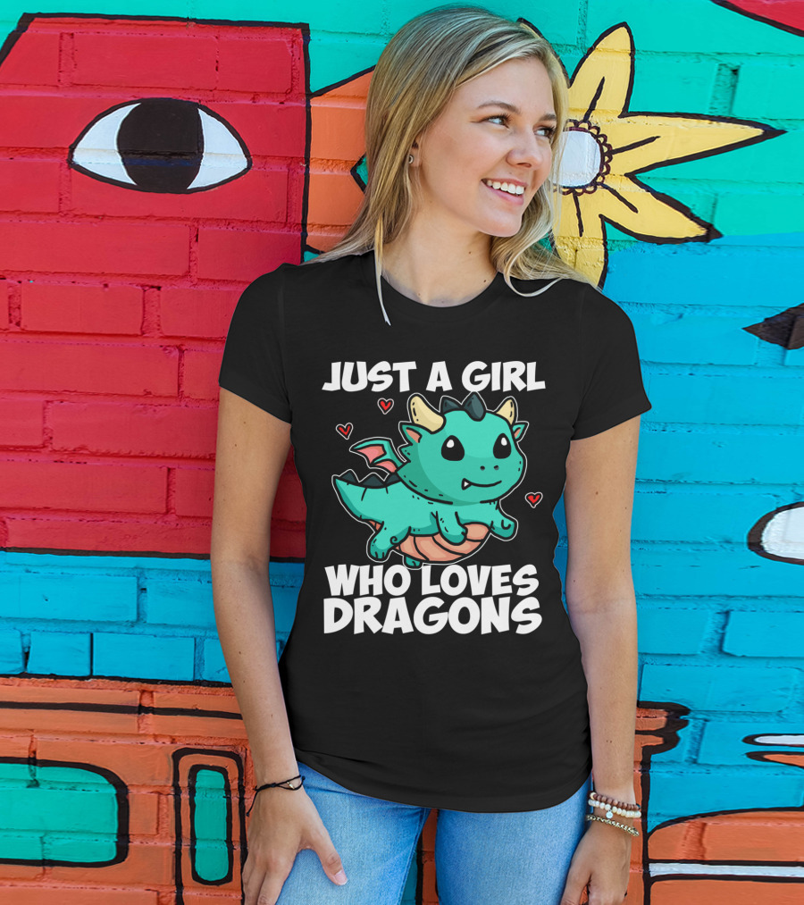 Just A Girl Who Loves Dragons Cute Dragon Hearts T-Shirt