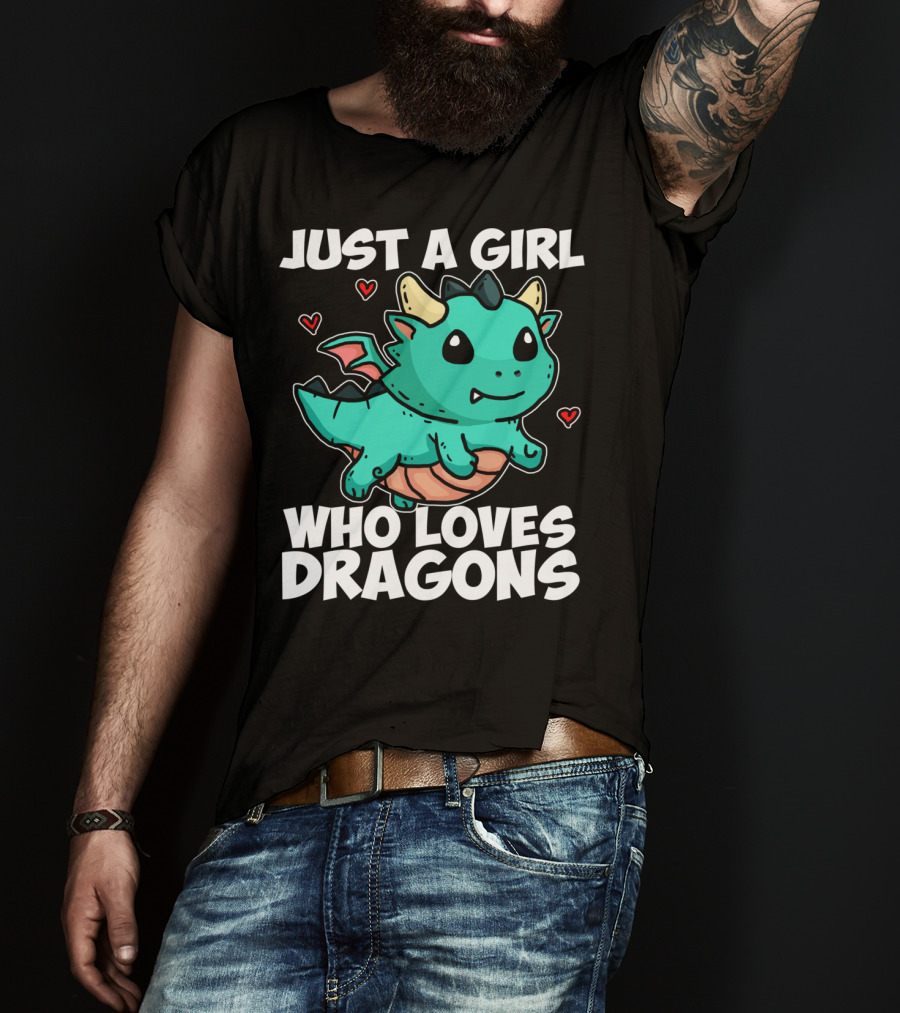 Just A Girl Who Loves Dragons Cute Dragon Hearts T-Shirt